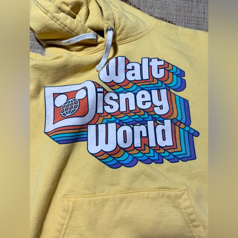 Walt Disney World Retro sweatshirt hoodie - size small, yellow, vintage logo - Picture 2 of 6